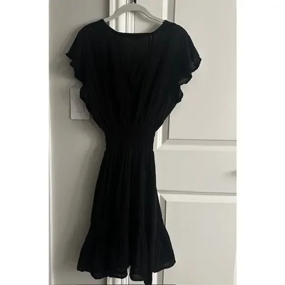 Rails Tara Black Lace Detail Mini Flutter Sleeve Linen Blend Dress Large - Picture 9 of 11